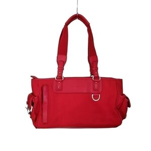 Tommy Hilfiger Red Canvas & Leather Shoulder Satchel Bag